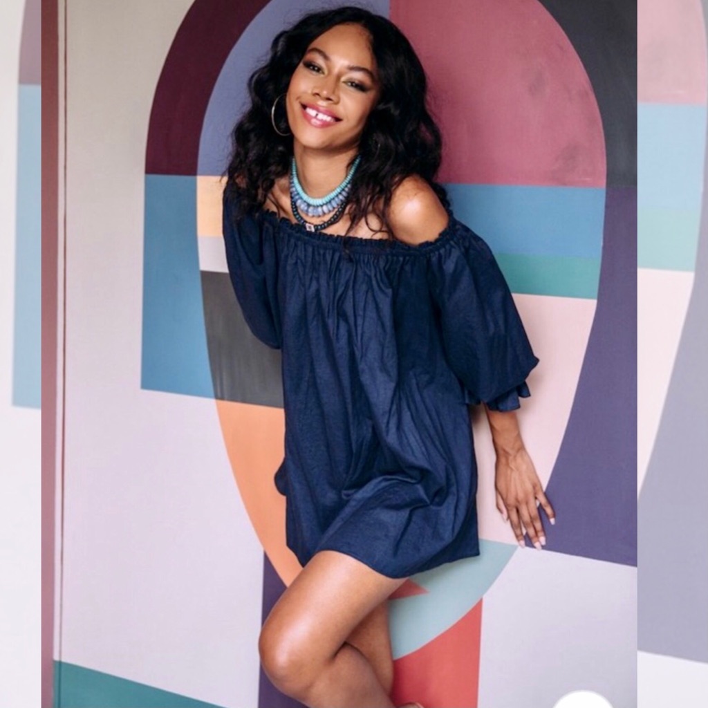 Nwt Stone Cold Fox Rise Dress In Navy Linen